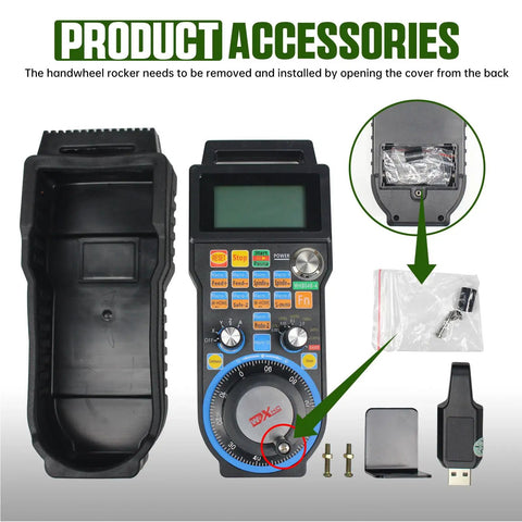 4 Axis USB Mach3 Handwheel Controller With Remote Hand Control For CNC Routers Lathes Engraving And Milling Machines 100PPR Manual Pulse Generator 10 Macro Function Buttons X Y Z A Axis Select Switch Mach3 Software Only