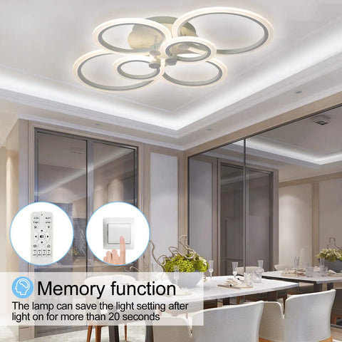 Dope Modern LED Ceiling Light Fixture With 6 Adjustable Ring Design, Flush Mount, Dimmable Color Changing White 60W Lamp in dining room