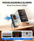 Portable Radon Detector For Home And Basement Air Testing With Straight Up Reliability And Top Shelf Accuracy digital readouts with alarms.