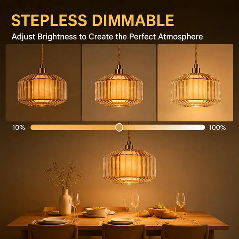 Plug In Dimmable Pendant Light Featuring Amber Drum Glass And Gold Fabric Inner Shade, Vintage Swag Hanging Lamp, dimming feature showcased.