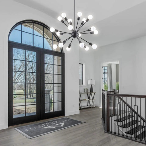 Black Modern Sputnik Chandelier With 18 Lights, 360 Degree Adjustable Angles, Vintage Industrial Ceiling Fixture for dining room