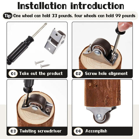 Installation guide for Heavy Duty Rigid Caster Wheels And Mounting Screws, 12 Pack Brown One Inch Furniture Casters.