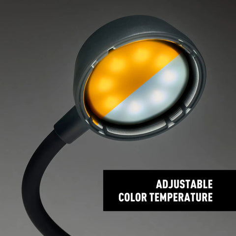 Close-up of Radiant Flex Rechargeable Lamp With Bendable Gooseneck And Magnetic Base for Hands Free Illumination, showing color temperature