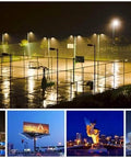 Led Floodlight illuminating a wet basketball court at night, showcasing high brightness and waterproof features.
