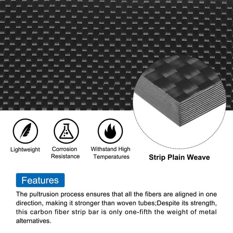 Image of Carbon Fiber Sheet 100x250x5mm Glossy Pultruded Flat Plate Plain Weave showing lightweight, corrosion resistance features.