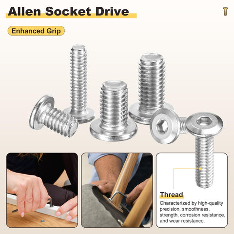Barrel Nuts And Flat Head Screws With Wrench Set For Furniture Assembly M6 1x30mm 20 Pieces Connector Bolts displayed with installation