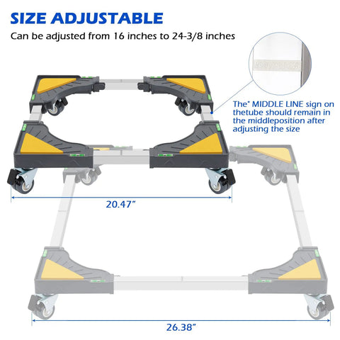 Nefish Heavy Duty Appliance Dolly Cart With Locking Wheels, Adjustable Moving Platform showing size adjustment from 16 to 24.375 inches.