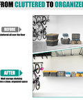 Garage with 33 Inch By 24 Inch Wall Mount Heavy Duty Garage Shelves 3 Pack Black Holds Up To 525 Lbs Total with organized bins and tools.