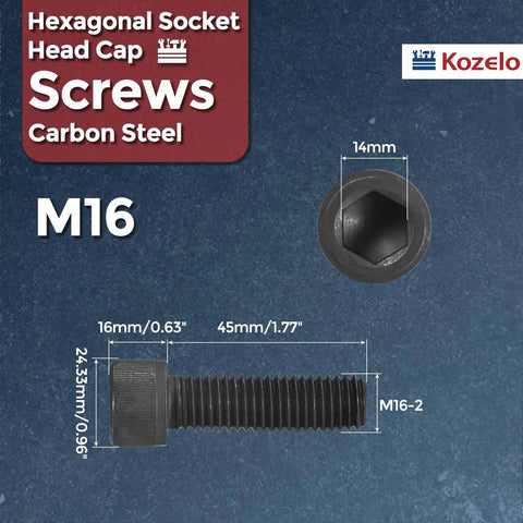 20pc Black Socket Head Cap Screws M16-2 X 45mm Alloy Steel Metric Fasteners High Tensile Strength Hex Bolts on a blue background