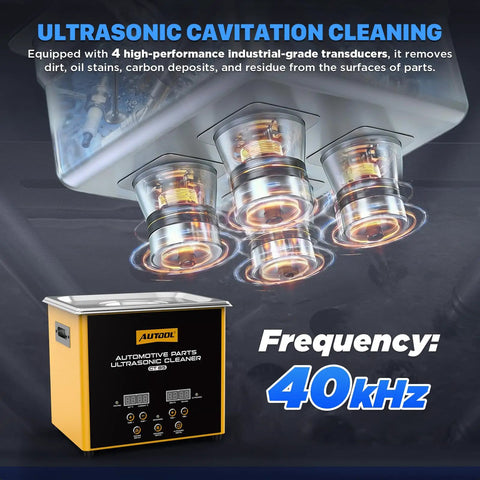 Heavy Duty Ultrasonic Cleaning Machine With Digital Timer Plus Integrated Heater 10 Liter Capacity 40Khz Frequency, industrial transducers for deep cleaning.