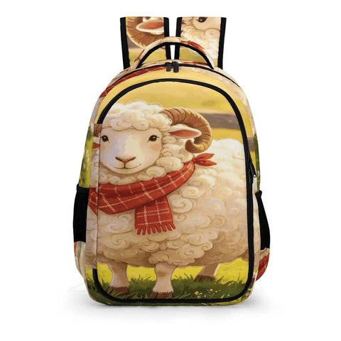 Scarf Horned Ram Print Unisex Backpack With Large Capacity, Durable Polyester Daypack For School Or Travel front view