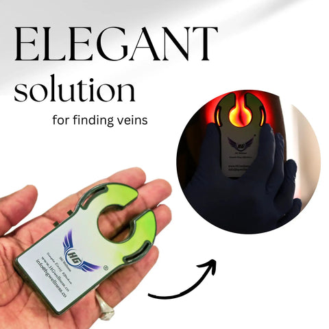Vein Finder Pro With THZ Light Technology For All Ages And Skin Tones, showing clear vein visualization in hand and dark setting.