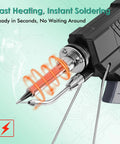 Close-up of 60W Auto Feed Soldering Iron Gun Kit With Adjustable Temperature LCD Display One Hand Soldering Ready shown in use