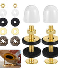 Heavy Duty Toilet Bolts Kit for Floor Installation with Nuts Washers and Caps 2 Pack Premium Anti Rust Metal Flange Bolts Replacement Hardware to Secure Toilet Bowl to Floor, white and gold parts