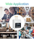 No Sweat Electronic Time Clock For Employee Attendance With Secure Passcode Lock and Bulk Time Cards shown in diverse work environments.