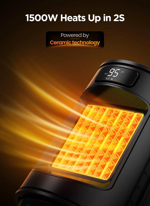 Portable Electric Space Heater With Remote Thermostat 70 Degree Oscillation Digital Display 12 Hour Timer 1500W PTC Ceramic