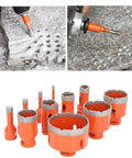 Get Your 11 Piece Diamond Hole Saw Kit For Ceramic Tile Marble Granite And Hard Stone Cutting With M14 Thread And Hex Shank Adapter Featuring Cool Wax For Fast Cooling And Chip Holes In 6 To 68mm Sizes That Rock Any DIY Or Pro Project Without Hassle., 11-piece diamond hole saw kit on granite and tile with multiple sizes