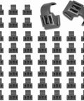 Cabinet Door Restrictor Clips 50 Pack For Face Frame Hinges in gray, shown in rows with close-up of individual clip design.