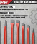 28 Piece Heavy Duty Punch And Chisel Set with Cr-V steel for durability, showcasing premium material and hardness rating.