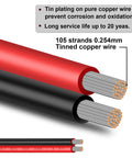 Cross-section view of Beefy 10 Gauge Two Conductor Tinned Copper Parallel Wire 20 Ft Insulated Stranded Cable showing red and black wires