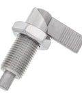 Built Like A Tank Stainless Steel Indexing Plunger With M16 X 1.5 Thread Retractable Lever Locking Bolt featuring 8mm pin close-up view.