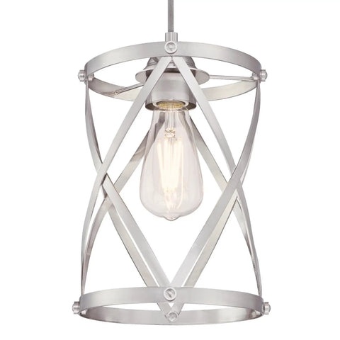 Isadora One Light Mini Pendant in brushed nickel finish with lattice weave design, perfect for indoor lighting and sloped ceilings