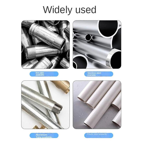 Iron, stainless steel, aluminum, and plastic pipes displayed for Hella Reliable Electric Pipe Threader And Portable Tapping Machine 110V 230V.
