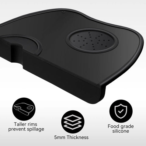 Silicone Coffee Tamper Mat 8 Inch By 6 Inch For Espresso Tamping, Non Slip Barista Pad with raised edge for spill prevention