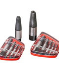 Premium 8-Piece Screw Extractor Kit Made From Heat Treated Carbon Steel. Heavy Duty Double Headed Bits For Stripped Bolt Removal In Auto And Construction Jobs. Tough Tool To Pull Broken Threads Without Breaking Effortlessly Save Time On Rusted Fasteners. 8-piece extractor kit in red case with two bits shown