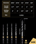 toolant 5-piece serrated eccentric masonry drill bit set with hex shanks and carbide tips (5/32"–3/8"), for concrete and tile.