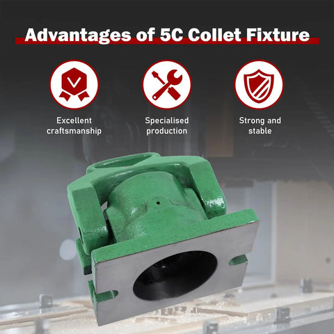 5C Collet Chuck Vertical And Horizontal Fixture Beefy Heavy Duty for Milling Drilling and Tapping with advantages highlighting.