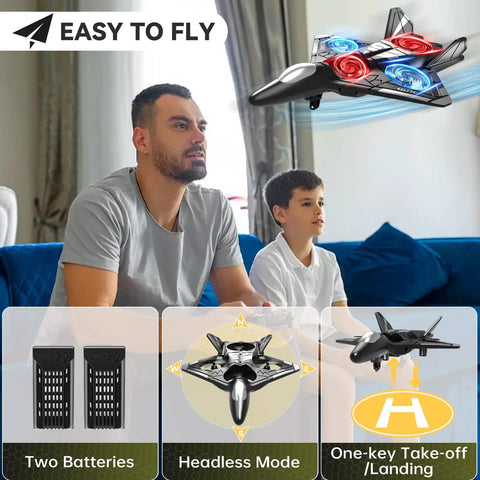 Father and son using Dope Camera Equipped RC Plane With Light For Kids And Adults Foam Drones 360 Degree Flip Stunts One Key Takeoff
