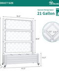 Diagram of Raised Garden Bed On Wheels With Trellis For Climbing Plants, Weatherproof Resin, 43.3 X 17.7 X 61 In, White
