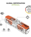 DIY Friendly Lever Nut Inline Wire Connectors 221 Series 87-Piece Case Set with global certification logos and clear body