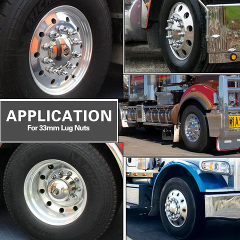 33mm Chrome Lug Nut Covers Push On For Semi Trucks ABS Chrome Plastic Bullet Flanged Lug Nut Covers Pack Of 20 Rustproof