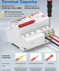 Heavy Duty 60 Amp Din Rail Rcbo With Slick Spd Surge Protector And Class A 30 Ma Gfci Breaker close-up of terminal capacity and connection methods.