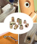 Heavy Duty Zinc Plated Hex Socket Cup Nuts For Wood And Drywall M6 M8 M10 Threaded Inserts shown in use with wood and tools.