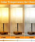 Set Of 2 Wood Table Lamps For Bedroom With 3 Color Modes Warm White Soft White Daylight White Pull Chain Nightstand Lamps