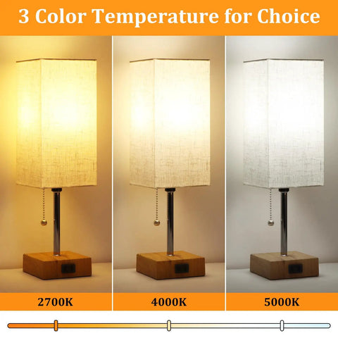 Set Of 2 Wood Table Lamps For Bedroom With 3 Color Modes Warm White Soft White Daylight White Pull Chain Nightstand Lamps