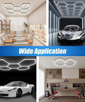 Hexagon LED Garage Light 192W 19200LM 5 Grid Honeycomb Ceiling Fixture 6500K Daylight installed in various settings