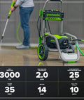 Electric Pressure Washer 3000 PSI 2.0 GPM TruBrushless Motor Beast Mode Power Foldable Handle Rugged Steel Frame