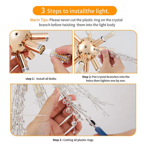 Installation steps for Eight Light Gold Dandelion Sputnik Crystal Chandelier Ceiling Light Fixture