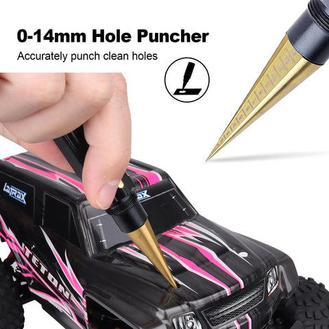 RC Car Body Reamer Kit 0-14mm Hole Puncher With Sleeve And Curved Scissors Set for bodyshell mods used on RC truck