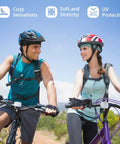 Two cyclists wearing helmets on a sunny day, showcasing the Cooling Mesh Helmet Liner Beanie For Men And Women Sweat Wicking Skull Cap Under Helmets For Cycling Running And Workouts Breathable Gear To Fight Sweat Odor And Discomfort.
