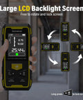 Dual Laser Measuring Tool With Green Bilateral Laser, 393ft Range, Rechargeable Digital Laser Measure, Backlit LCD Display, Angle Sensor, Six Unit Modes, Multiple Measurement Functions For Fast, Accurate Distances, rotating screen view
