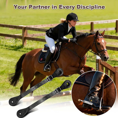 Rider using Genuine Leather Spur Straps 2 Pack for Men and Women Durable Premium Horse Riding Gear with Quick Release Aluminum Buckles