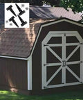 Four Pack Badass Heavy Duty T Strap Hinges Built Tough From Rustproof Wrought Iron With Classic Black Finish on a wooden shed door.