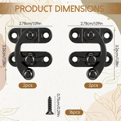 Vintage Black Zinc Alloy Hasp And Staple Latch Set 4 Pcs Antique Retro Swing Arm Padlock Hook, 2.78cm x 3.26cm
