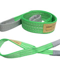 KOERZORE 2-pack lifting straps, green nylon, 2.2 x 4 ft with gray end loops, shown rolled and crossed.