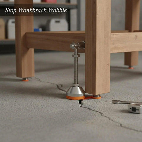 Beefy Heavy Duty Adjustable Leveling Feet With Carbon Steel Threaded Stem And Rubber Base installed on wooden furniture leg